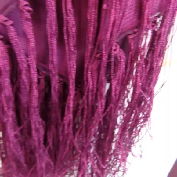 Purple & cream sheer silk & rayon 70" shawl scarf fringed abstract pattern - Picture 7 of 8